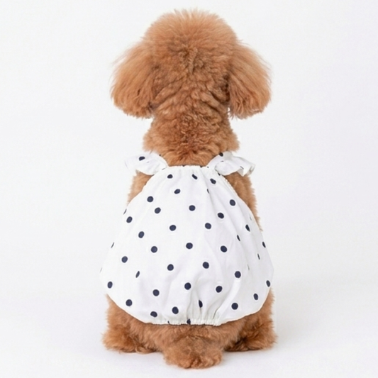 犬服 小型犬|ドット柄フリルワンピース ホワイトガーリーデザイン