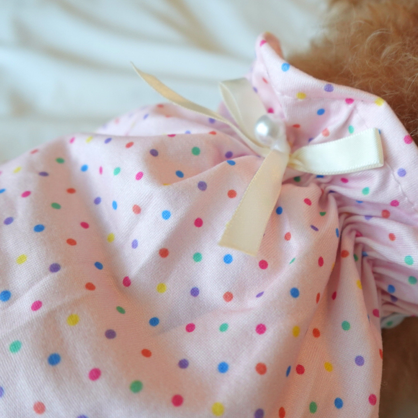 犬服 小型犬｜ドット柄リボンロンパース