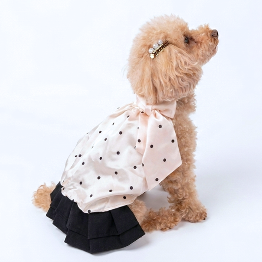 犬服 小型犬｜チョーカーリボン ドットワンピース