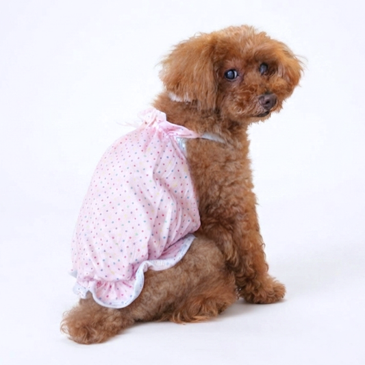犬服 小型犬｜ドット柄リボンロンパース