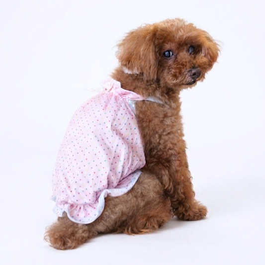 犬服 小型犬｜ドット柄リボンロンパース