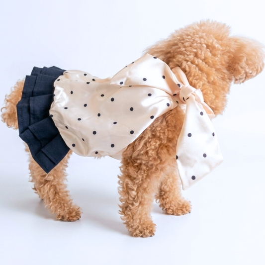 犬服 小型犬｜チョーカーリボン ドットワンピース