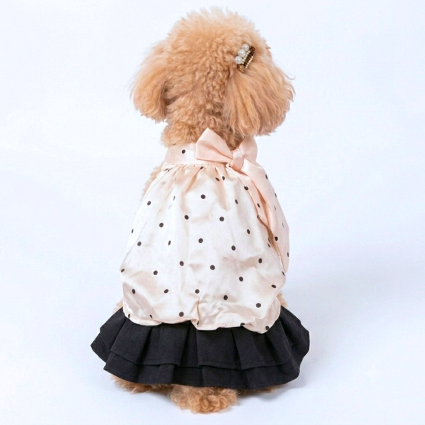 犬服 小型犬｜チョーカーリボン ドットワンピース